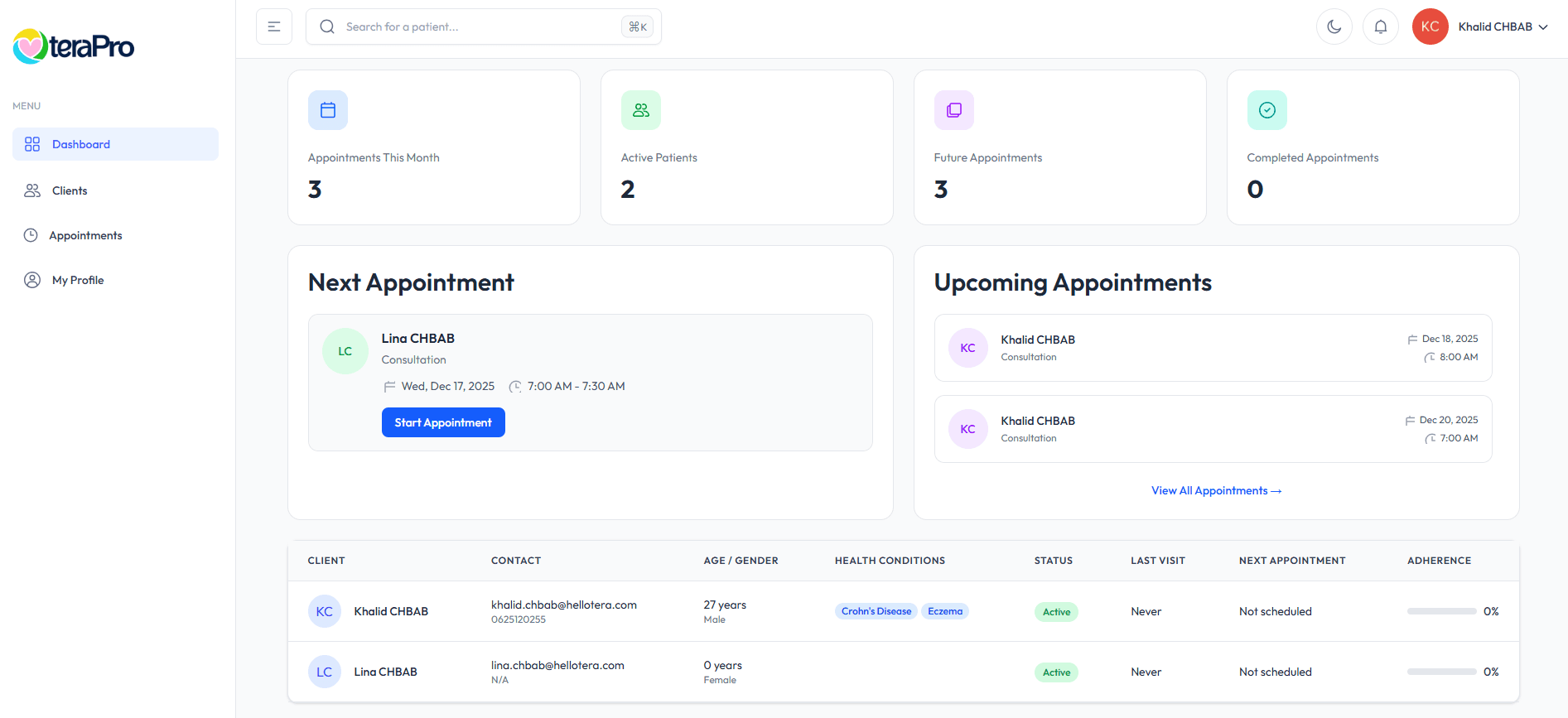 TeraPro platform screenshot 1