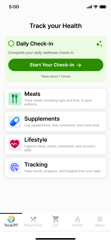 Meal Plans and Health Tracking App Screen