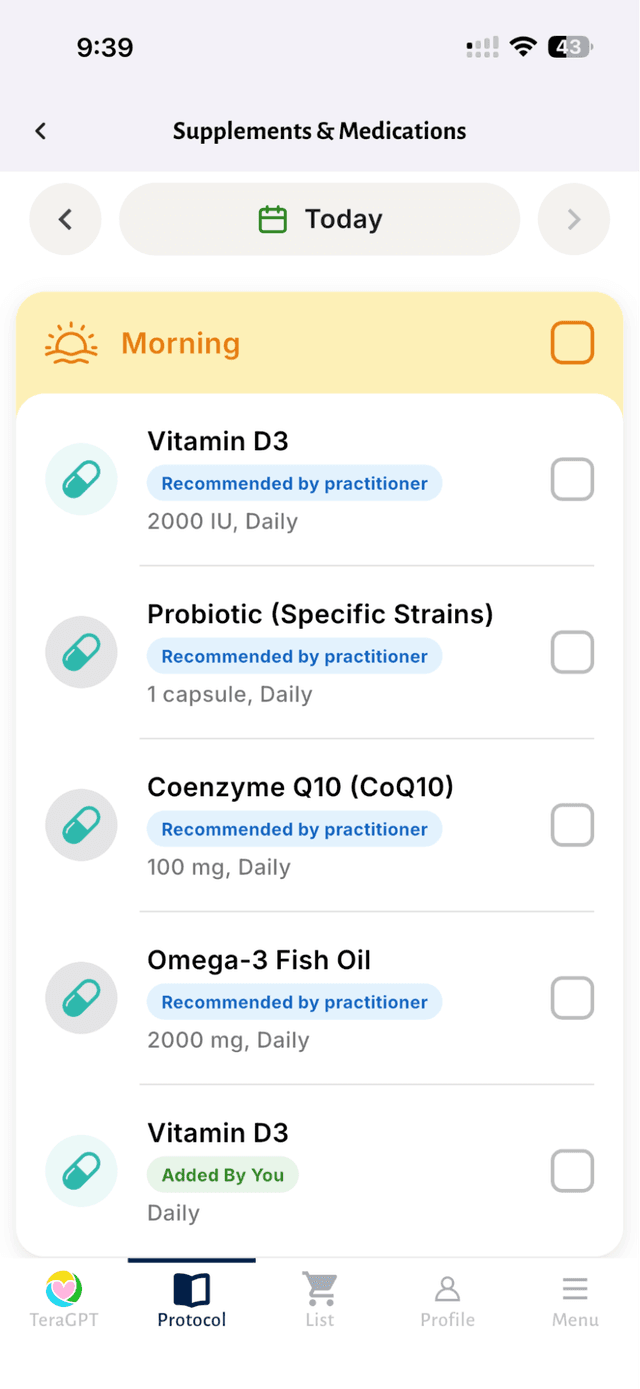 Supplements protocol