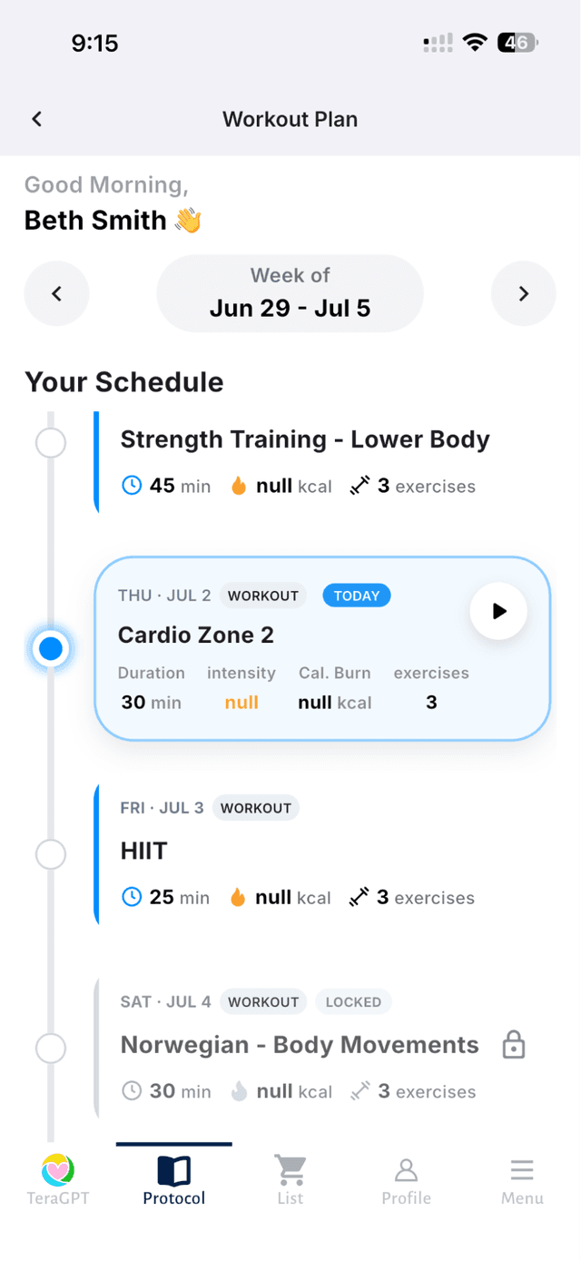 Fitness protocol