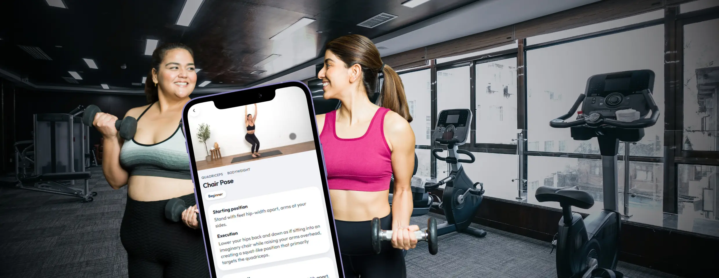 Two women doing dumbbell strength training in a gym