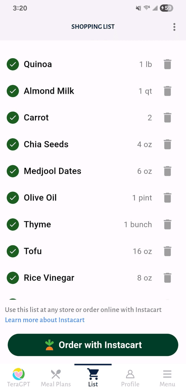 Smart Shopping List App Screen